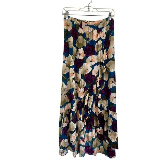 O'Neill Blue Purple Floral Print Pull-On Ruffle Long Skirt Viscose Size Small - Picture 1 of 7